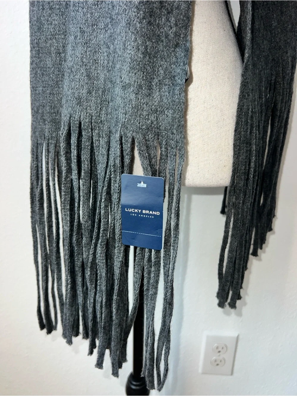 NWT Lucky Brand | Brushed Charcoal Gray Winter Scarf with Fringe